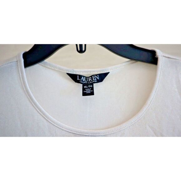 Lauren Ralph Lauren Women's Sz XL Winter Cream Foiled-Metallic Jersey Tee $80 - Picture 3 of 11